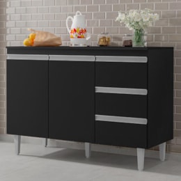 Balcão Pia Andréia 120cm Preto com Tampo MDP - AJL Móveis Balcão Pia Andréia 120cm Preto com Tampo MDP - AJL Móveis