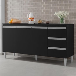 Balcão Pia Andréia 150cm Preto com Tampo MDP - AJL Móveis Balcão Pia Andréia 150cm Preto com Tampo MDP - AJL Móveis