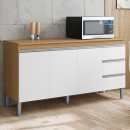 Balcão Pia Andréia 160cm Amêndoa/Branco com Tampo MDP - AJL Móveis