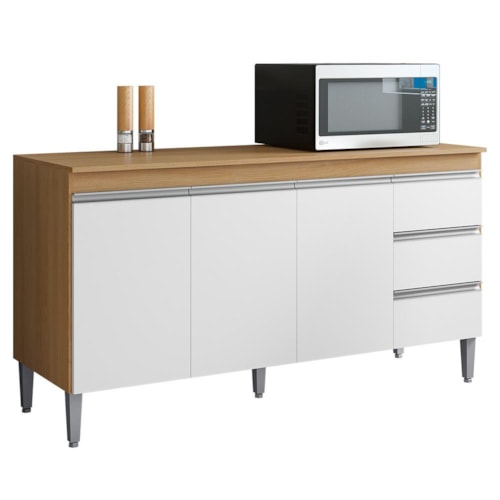 Balcão Pia Andréia 160cm Amêndoa/Branco com Tampo MDP - AJL Móveis