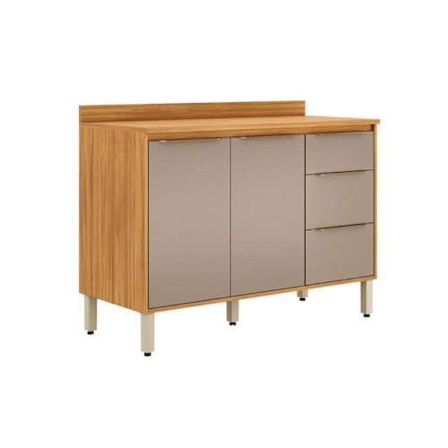 Balcão Pia com Tampo 2 Portas 3 Gavetas 120cm Plena Cinamon/Nude Prime TX - Demóbile