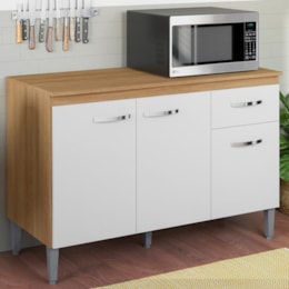 Balcão Pia Gabriela 120cm Amêndoa/Branco com Tampo MDP - AJL Móveis