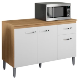 Balcão Pia Gabriela 120cm Amêndoa/Branco com Tampo MDP - AJL Móveis
