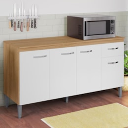 Balcão Pia Gabriela 150cm Amêndoa/Branco com Tampo MDP - AJL Móveis