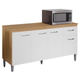 Balcão Pia Gabriela 150cm Amêndoa/Branco com Tampo MDP - AJL Móveis