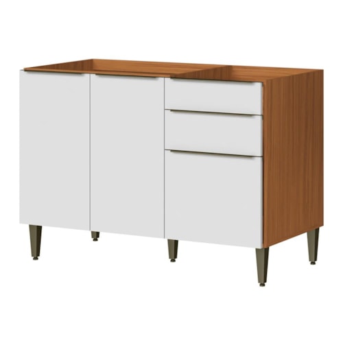 Balcão Pia Luana Clara 120cm 3 Portas e 2 Gavetas Cinamomo/Branco - Aramóveis  
