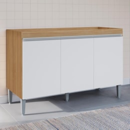 Balcão Pia Manu 120cm 3 Portas Amêndoa/Branco sem Tampo - AJL Móveis