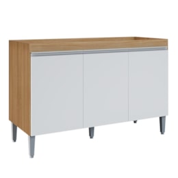 Balcão Pia Manu 120cm 3 Portas Amêndoa/Branco sem Tampo - AJL Móveis
