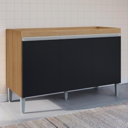 Balcão Pia Manu 120cm 3 Portas Amêndoa/Preto sem Tampo - AJL Móveis Balcão Pia Manu 120cm 3 Portas Amêndoa/Preto sem Tampo - AJL Móveis