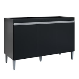 Balcão Pia Manu 120cm 3 Portas Preto sem Tampo - AJL Móveis