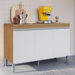 Balcão Pia Manu 120cm Amêndoa/Branco com Tampo MDP - AJL Móveis