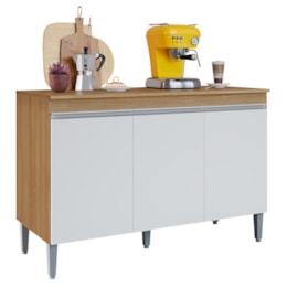 Balcão Pia Manu 120cm Amêndoa/Branco com Tampo MDP - AJL Móveis