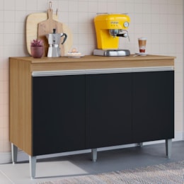 Balcão Pia Manu 120cm Amêndoa/Preto com Tampo MDP - AJL Móveis Balcão Pia Manu 120cm Amêndoa/Preto com Tampo MDP - AJL Móveis