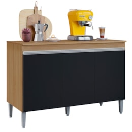 Balcão Pia Manu 120cm Amêndoa/Preto com Tampo MDP - AJL Móveis Balcão Pia Manu 120cm Amêndoa/Preto com Tampo MDP - AJL Móveis