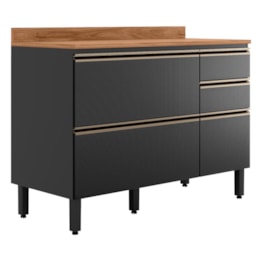 Balcão Pia Proença 120cm 1 Porta e 4 Gavetas Nogueira Touch/Carbono Prime TX com Tampo MDF - Demartêz