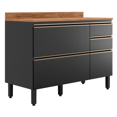 Balcão Pia Proença 120cm 1 Porta e 4 Gavetas Nogueira Touch/Carbono Prime TX com Tampo MDF - Demartêz