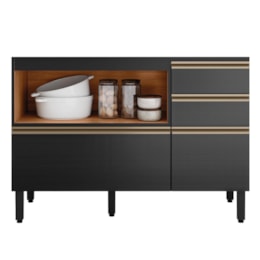 Balcão Pia Proença 120cm 1 Porta e 4 Gavetas Nogueira Touch/Carbono Prime TX sem Tampo - Demartêz