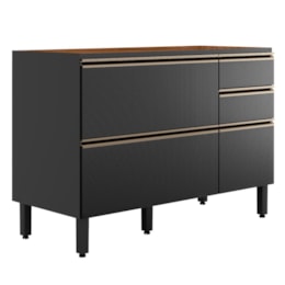 Balcão Pia Proença 120cm 1 Porta e 4 Gavetas Nogueira Touch/Carbono Prime TX sem Tampo - Demartêz