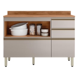 Balcão Pia Proença 120cm 1 Porta e 4 Gavetas Nogueira Touch/Nude Prime TX com Tampo MDF - Demartêz