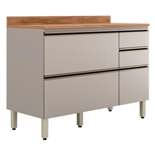 Balcão Pia Proença 120cm 1 Porta e 4 Gavetas Nogueira Touch/Nude Prime TX com Tampo MDF - Demartêz
