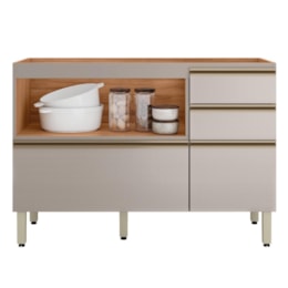 Balcão Pia Proença 120cm 1 Porta e 4 Gavetas Nogueira Touch/Nude Prime TX sem Tampo - Demartêz 