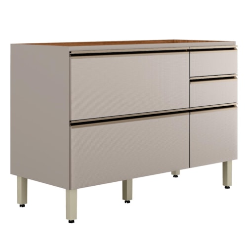 Balcão Pia Proença 120cm 1 Porta e 4 Gavetas Nogueira Touch/Nude Prime TX sem Tampo - Demartêz 