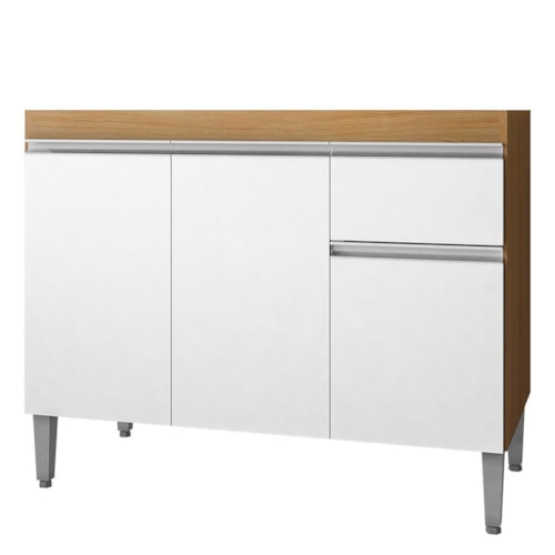 Balcão Pia Tatiane 118cm 3 Portas Amêndoa/Branco sem Tampo - AJL Móveis