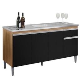 Balcão Pia Tatiane 145cm 4 Portas Amêndoa/Preto sem Tampo - AJL Móveis Balcão Pia Tatiane 145cm 4 Portas Amêndoa/Preto sem Tampo - AJL Móveis