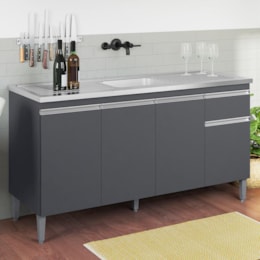 Balcão Pia Tatiane 145cm 4 Portas Cinza sem Tampo - AJL Móveis Balcão Pia Tatiane 145cm 4 Portas Cinza sem Tampo - AJL Móveis