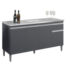 Balcão Pia Tatiane 145cm 4 Portas Cinza sem Tampo - AJL Móveis Balcão Pia Tatiane 145cm 4 Portas Cinza sem Tampo - AJL Móveis