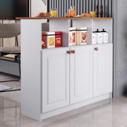 Bancada Ilha Mesa Firenze 120cm 3 Portas Branco - Indékes Bancada Ilha Mesa Firenze 120cm 3 Portas Branco - Indékes
