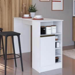 Bancada Ilha Mesa Gourmet Dinamarca 140cm 1 Porta Branco - Indékes