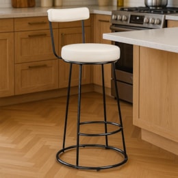 Banqueta Miami 96cm Couríssimo Branco - Salaone  Banqueta Miami 96cm Couríssimo Branco - Salaone