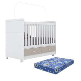 Berço 3 em 1 Aquarela 2 Gavetas Branco/Cristal com Colchão - Móveis Henn Berço 3 em 1 Aquarela 2 Gavetas Branco/Cristal com Colchão - Móveis Henn
