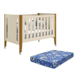 Berço 3 em 1 Tom Areia Fosco Pés Amadeirado com Colchão Baby Physical - Reller Móveis  Berço 3 em 1 Tom Areia Fosco Pés Amadeirado com Colchão Baby Physical - Reller Móveis