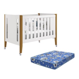 Berço 3 em 1 Tom Branco Fosco Pés Amadeirado com Colchão Baby Physical - Reller Móveis  Berço 3 em 1 Tom Branco Fosco Pés Amadeirado com Colchão Baby Physical - Reller Móveis