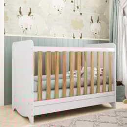 Berço Americano Ben 3 em 1 Branco Brilho/Amêndoa com Colchão Baby Physical - Móveis Peroba