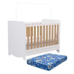 Berço Americano Ben 3 em 1 Branco Brilho/Amêndoa com Colchão Baby Physical - Móveis Peroba