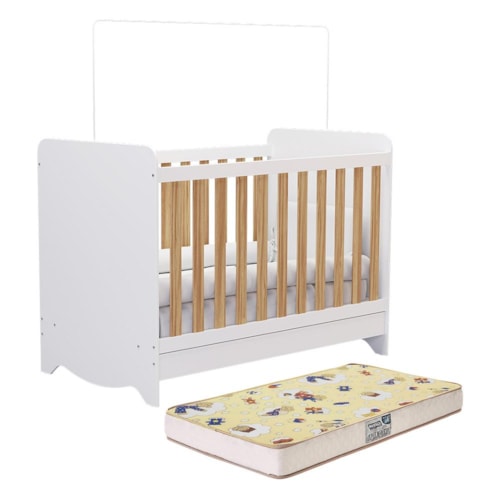 Berço Americano Ben 3 em 1 Branco Brilho/Amêndoa com Colchão Supreme - Móveis Peroba