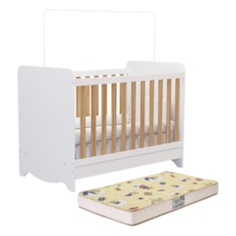 Berço Americano Ben 3 em 1 Branco Brilho/Amêndoa com Colchão Supreme - Móveis Peroba Berço Americano Ben 3 em 1 Branco Brilho/Amêndoa com Colchão Supreme - Móveis Peroba