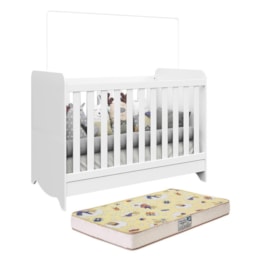 Berço Americano Ben 3 em 1 Branco Brilho com Colchão Supreme - Móveis Peroba Berço Americano Ben 3 em 1 Branco Brilho com Colchão Supreme - Móveis Peroba