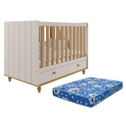 Berço Americano Candy com 2 Gavetas Off White/Nature e Colchão Physical - Permóbili Baby Berço Americano Candy com 2 Gavetas Off White/Nature e Colchão Physical - Permóbili Baby