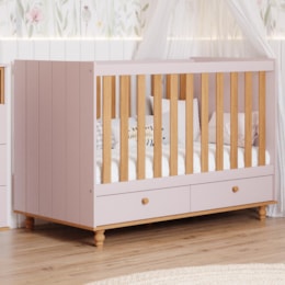 Berço Americano Candy com 2 Gavetas Rosê/Nature - Permóbili Baby Berço Americano Candy com 2 Gavetas Rosê/Nature - Permóbili Baby