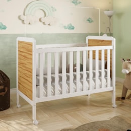 Berço Americano Cloe 2 em 1 Branco Brilho/Amêndoa com Colchão Supreme - Móveis Peroba 