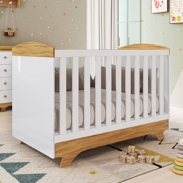 Berço Americano Cris Retrô 3 em 1 Branco Brilho/Amêndoa com Colchão Baby Physical - Móveis Peroba