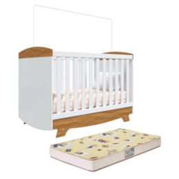 Berço Americano Cris Retrô 3 em 1 Branco Brilho/Amêndoa com Colchão Supreme - Móveis Peroba Berço Americano Cris Retrô 3 em 1 Branco Brilho/Amêndoa com Colchão Supreme - Móveis Peroba