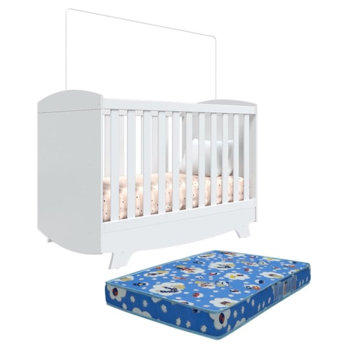 Berço Americano Cris Retrô 3 em 1 Branco Brilho com Colchão Baby Physical - Móveis Peroba