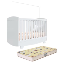 Berço Americano Cris Retrô 3 em 1 Branco Brilho com Colchão Supreme - Móveis Peroba Berço Americano Cris Retrô 3 em 1 Branco Brilho com Colchão Supreme - Móveis Peroba