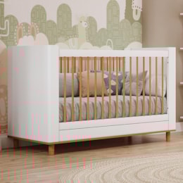 Berço Americano Cupcake Branco Acetinado/Nature com Colchão Physical - Permóbili Baby Berço Americano Cupcake Branco Acetinado/Nature com Colchão Physical - Permóbili Baby