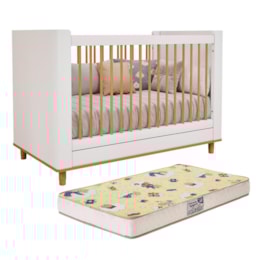 Berço Americano Cupcake Branco Acetinado/Nature com Colchão Supreme - Permóbili Baby Berço Americano Cupcake Branco Acetinado/Nature com Colchão Supreme - Permóbili Baby